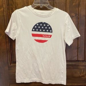Boys Hurley T-shirt, size L, white with Stars and Stripes on front chest